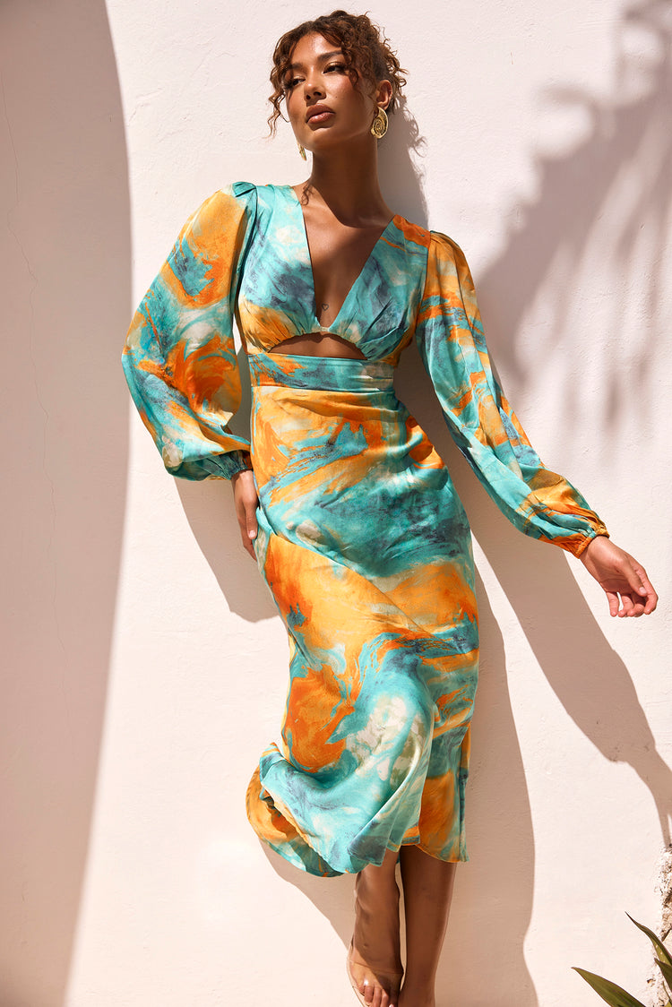 Young And In Love Midi Dress - Blue Multi | Sage and Paige AUS.