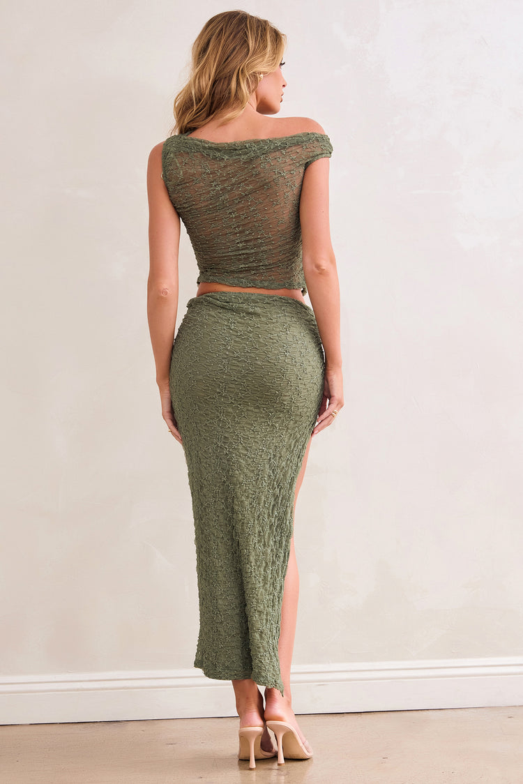 Tropical Beat Lace Midi Skirt - Sage