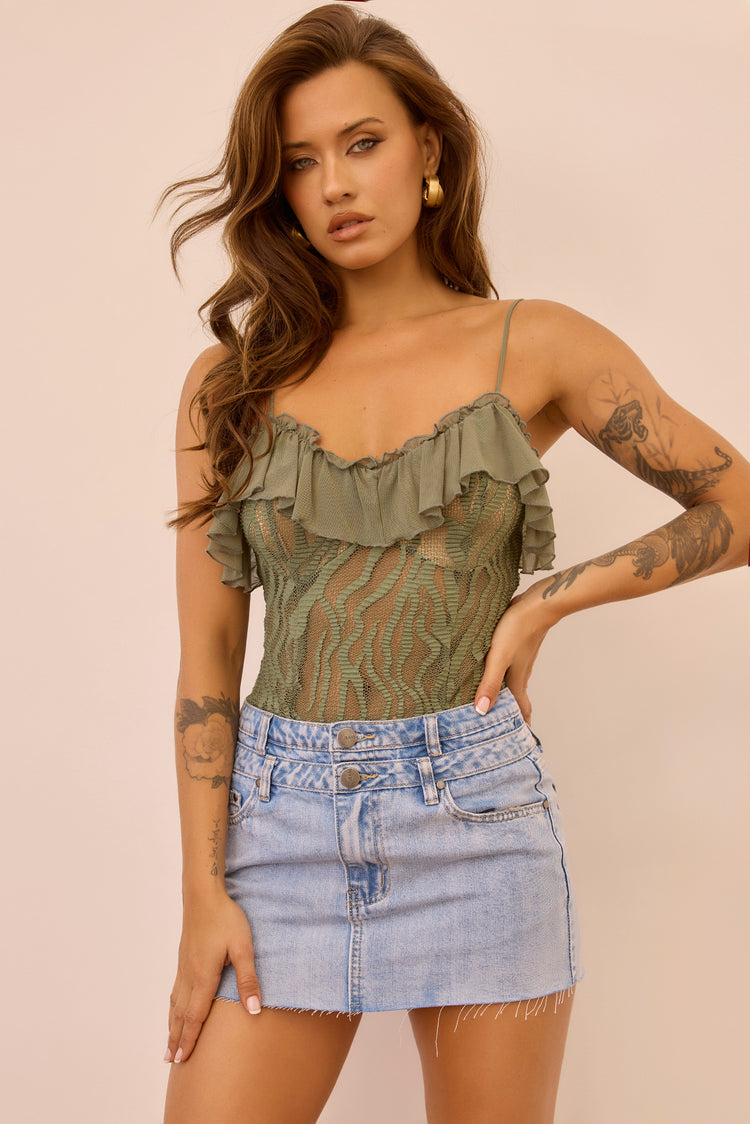 Double Take Denim Skirt - Washed Blue