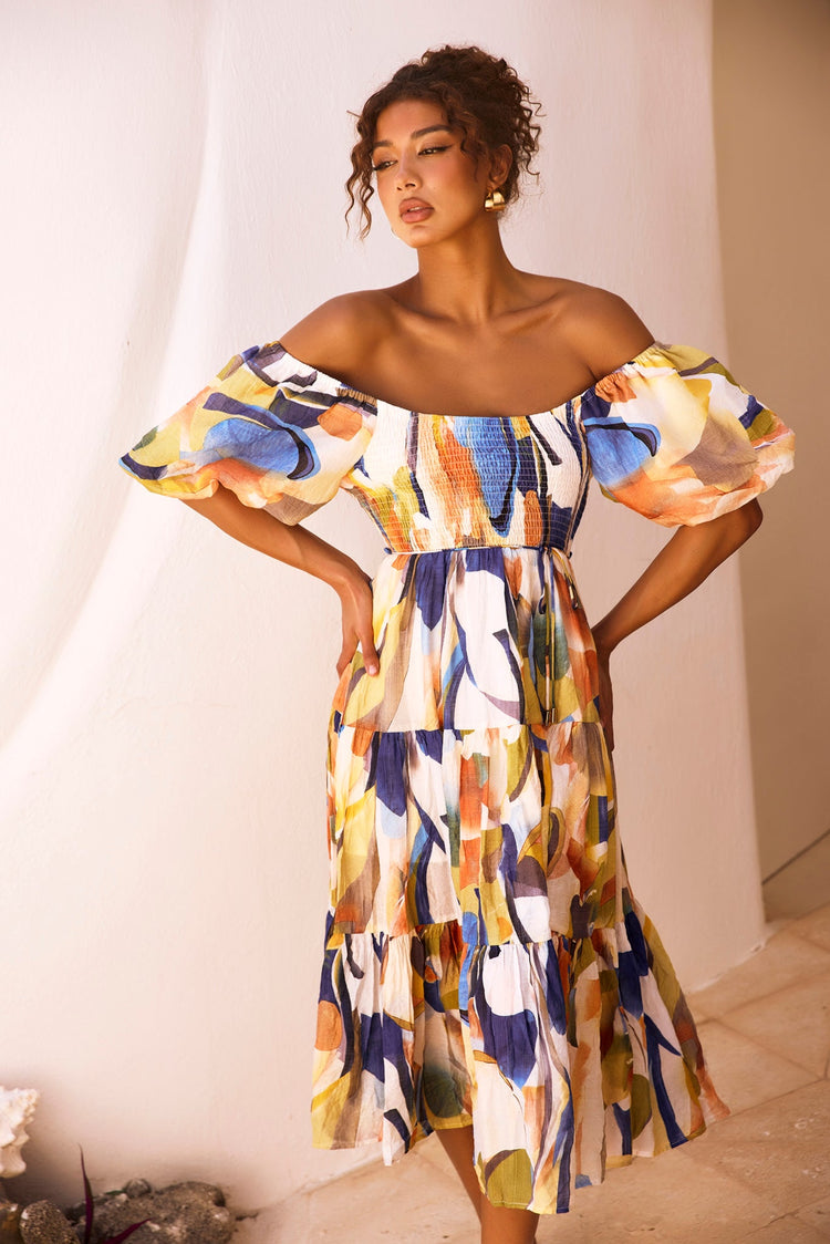 Sunny Spell Midi Dress - Blue Multi DRESSES Sage and Paije