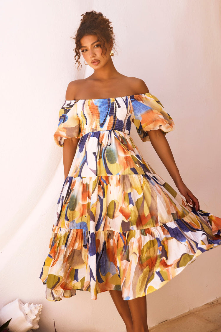 Sunny Spell Midi Dress - Blue Multi DRESSES Sage and Paije