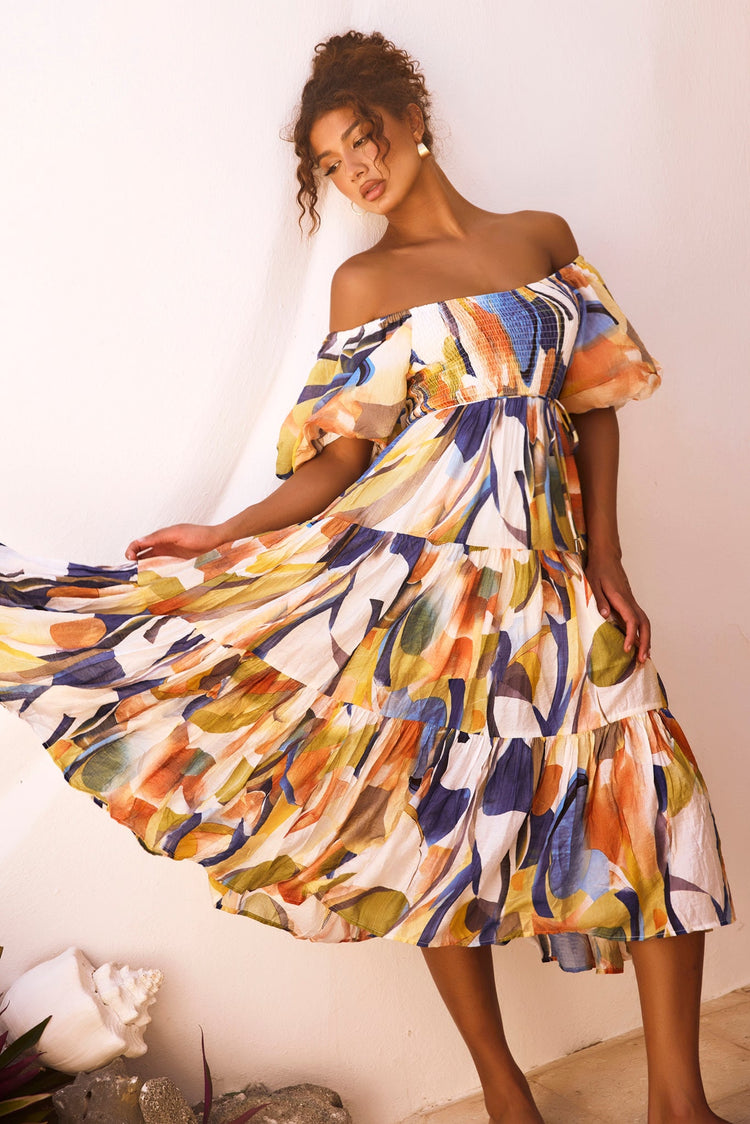 Sunny Spell Midi Dress - Blue Multi DRESSES Sage and Paije