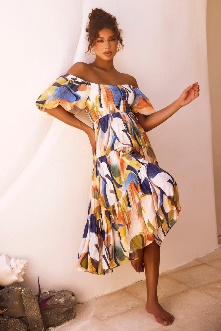 Sunny Spell Midi Dress - Blue Multi DRESSES Sage and Paije