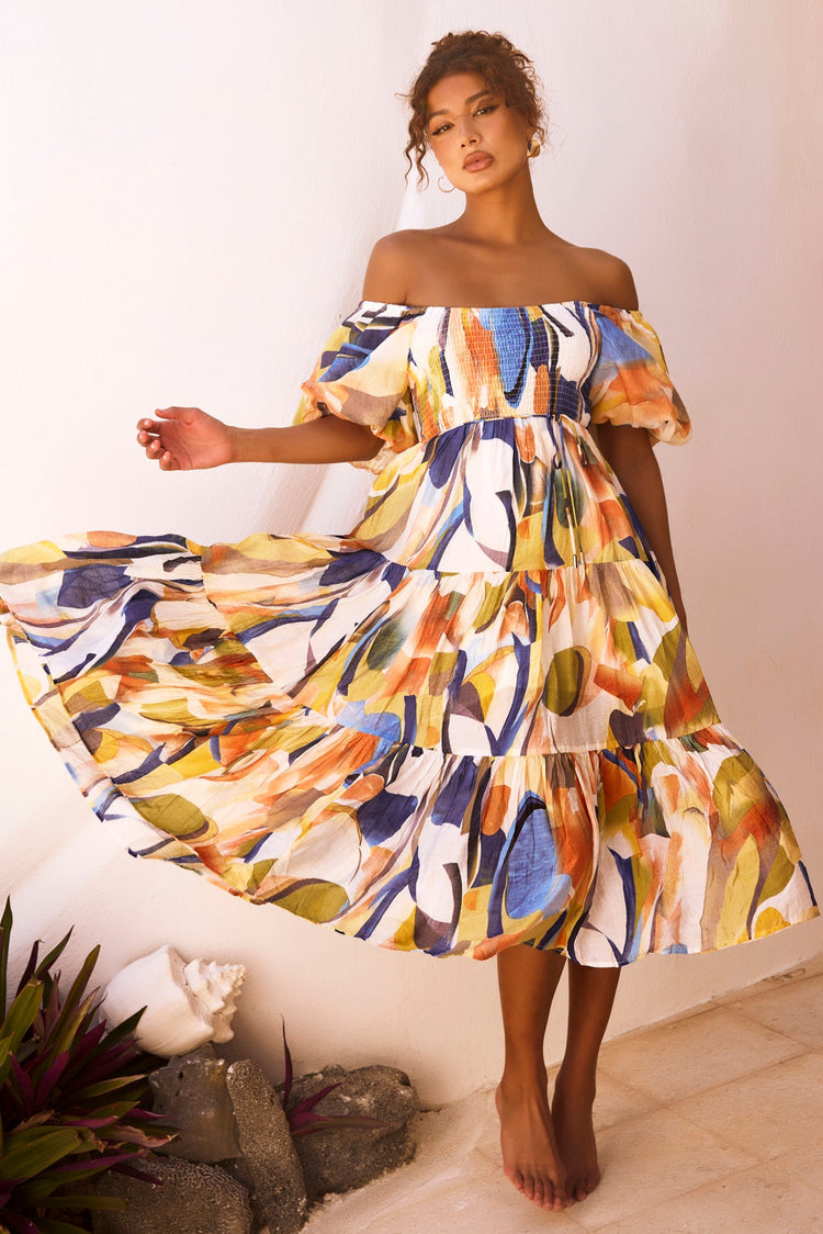 Sunny Spell Midi Dress - Blue Multi DRESSES Sage and Paije