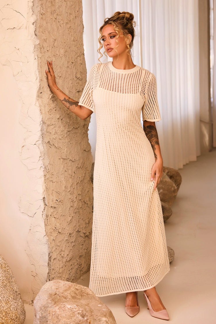 Rosalyn Crochet Maxi Dress - Beige | Sage and Paige AUS.