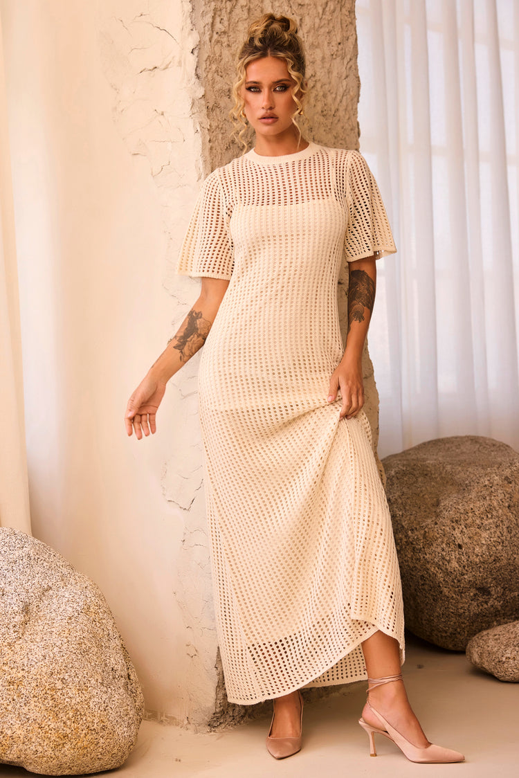 Rosalyn Crochet Maxi Dress - Beige | Sage and Paige AUS.