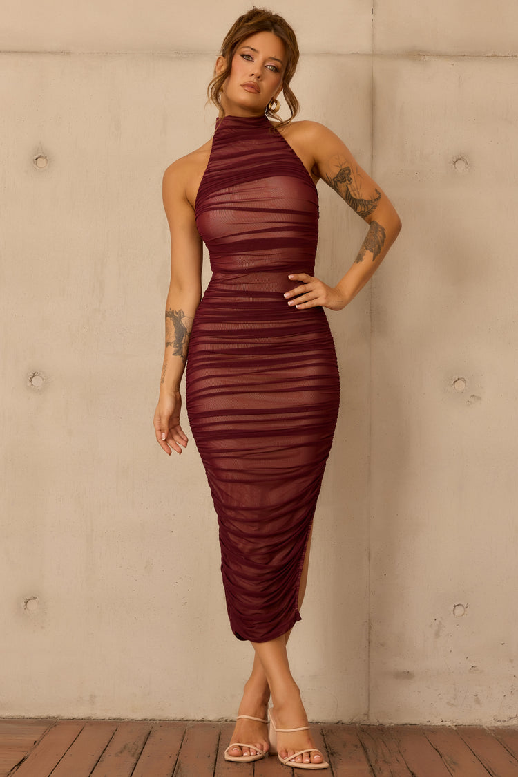 Caught In One Moment Midi Dress - Wine