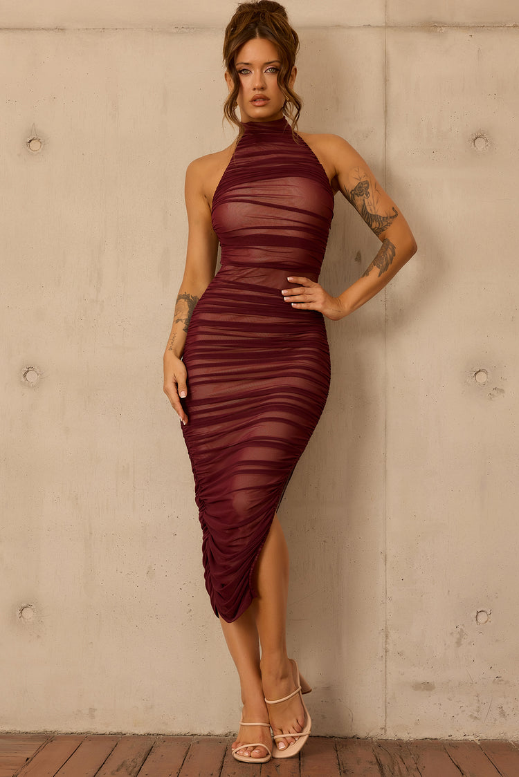 Caught In One Moment Midi Dress - Wine