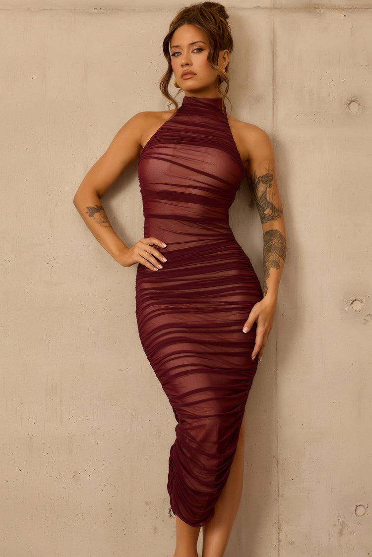 Caught In One Moment Midi Dress - Wine