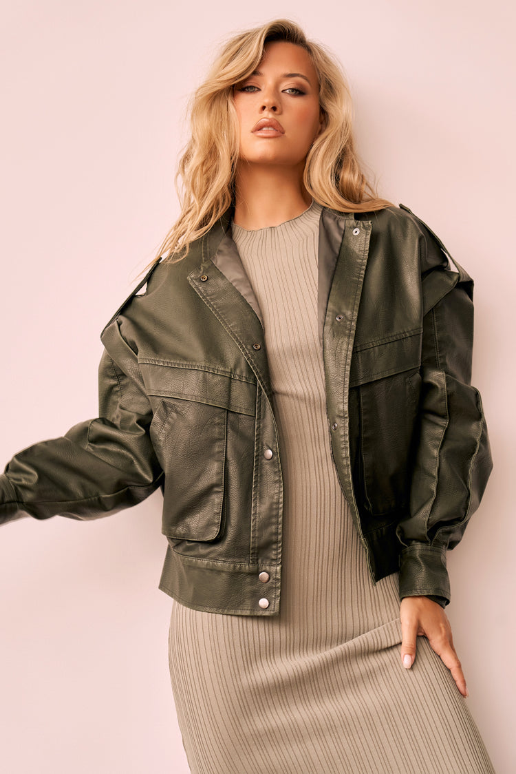 Penny Vegan Leather Jacket - Moss | Sage and Paige AUS.