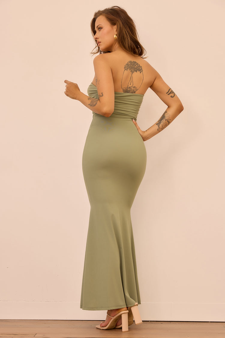 Flirty Whispers Slinky Jersey Maxi Dress - Olive