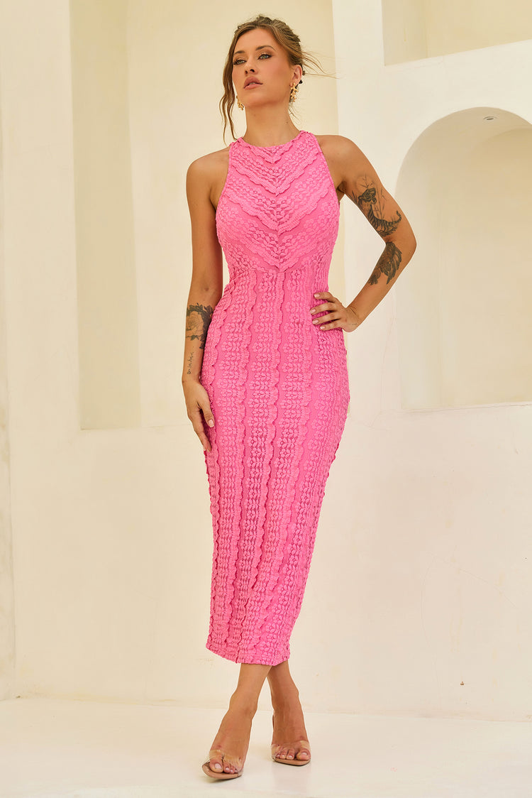 She's The Flame Lace Midi Dress - Pink