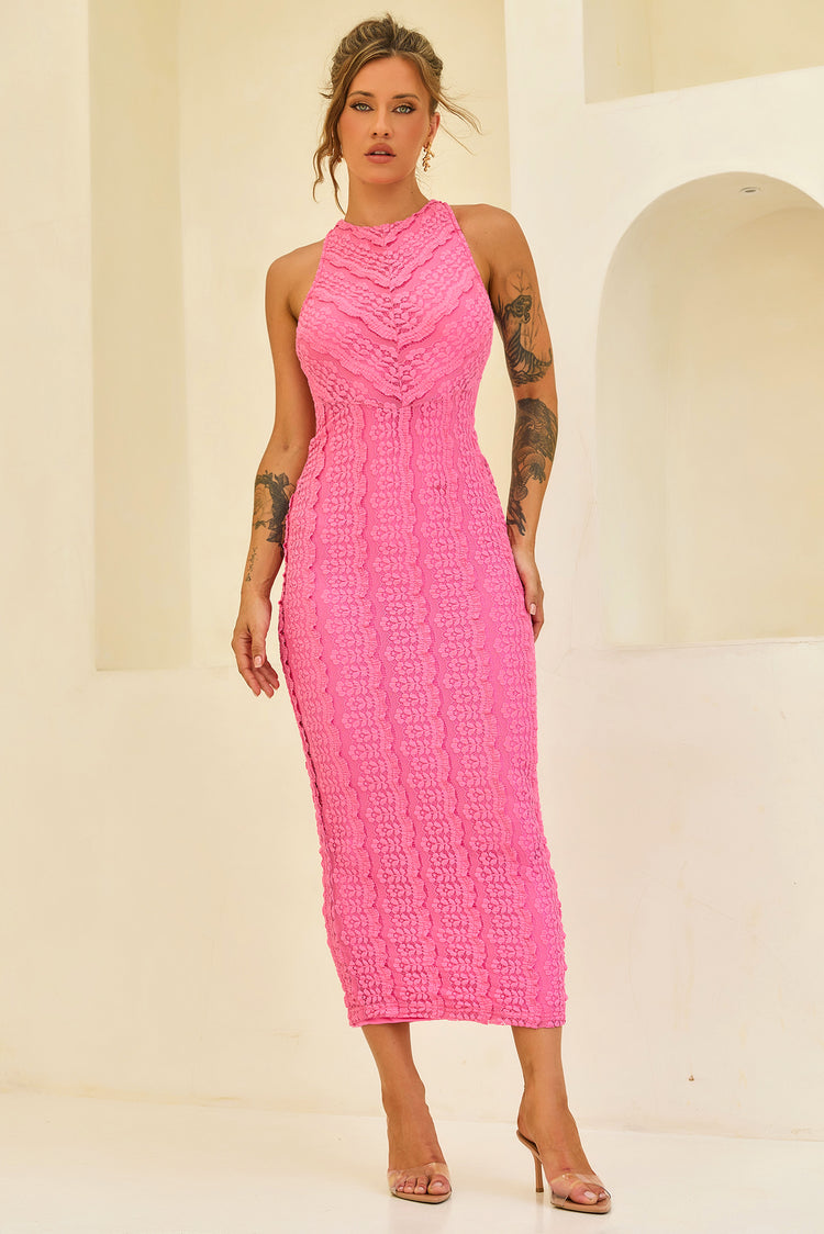 She's The Flame Lace Midi Dress - Pink