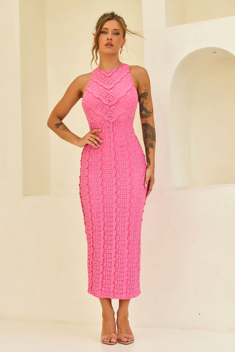 She's The Flame Lace Midi Dress - Pink