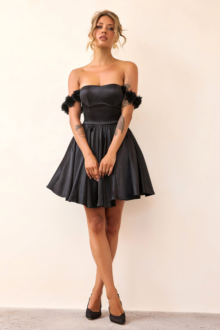 Soft Confession Satin Mini Dress - Black-DRESSES