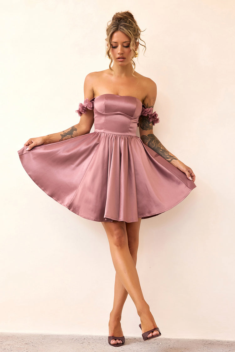 Soft Confession Satin Mini Dress - Mauve-DRESSES