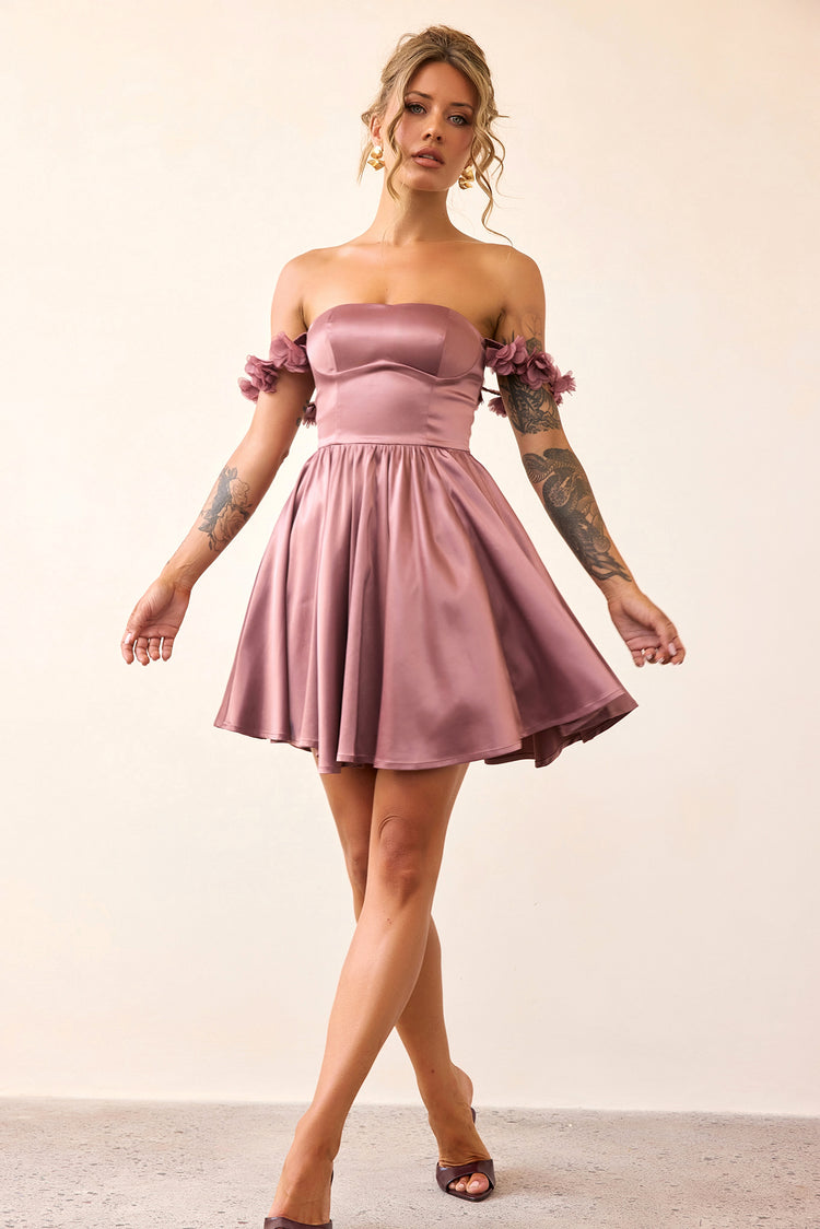 Soft Confession Satin Mini Dress - Mauve-DRESSES