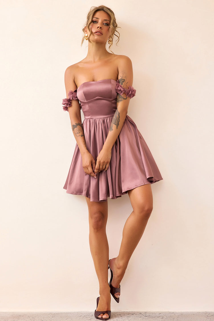 Soft Confession Satin Mini Dress - Mauve-DRESSES