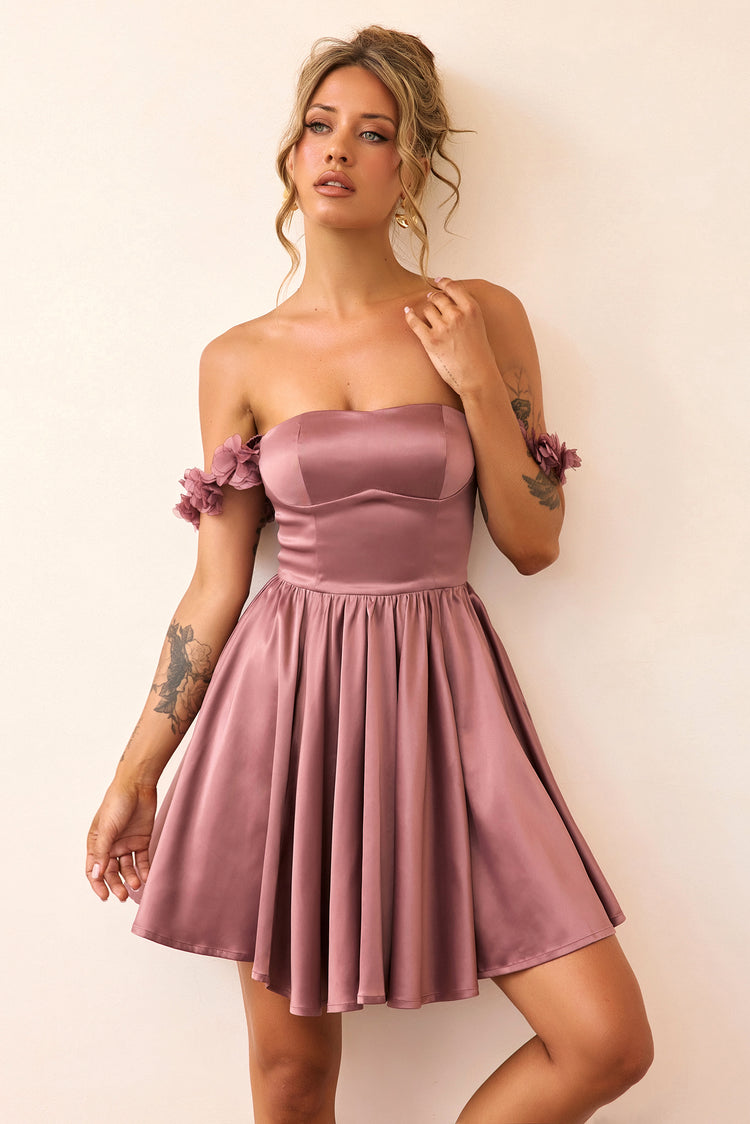 Soft Confession Satin Mini Dress - Mauve-DRESSES