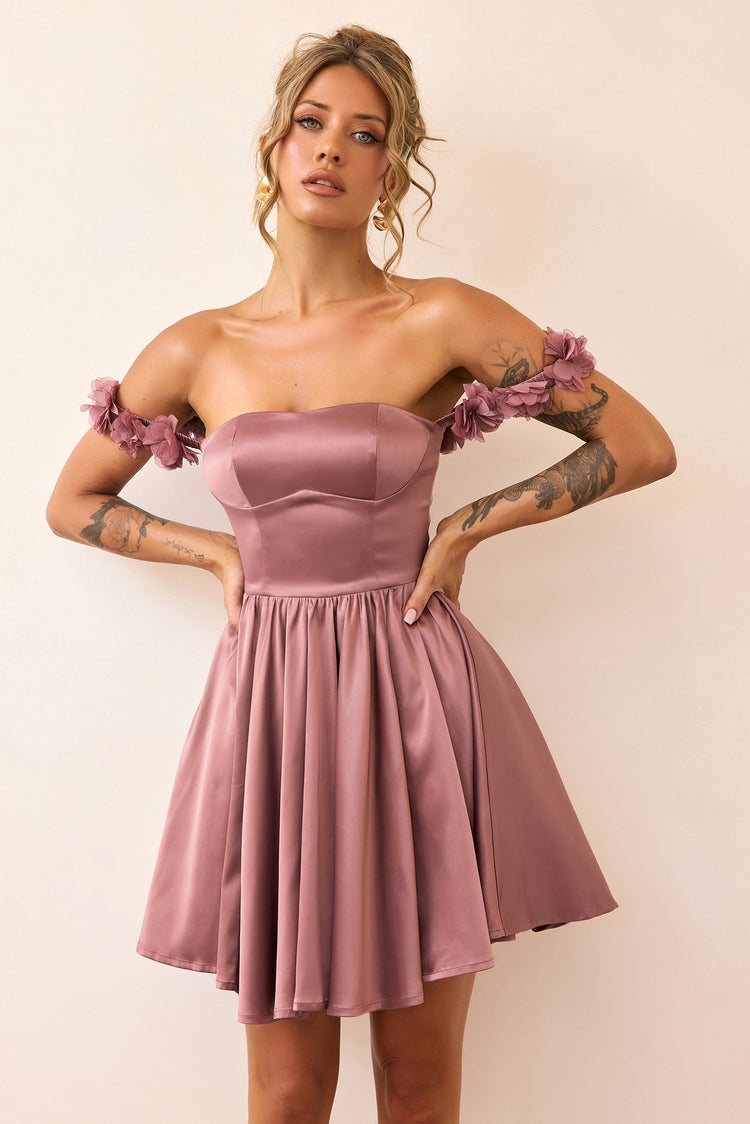 Soft Confession Satin Mini Dress - Mauve-DRESSES