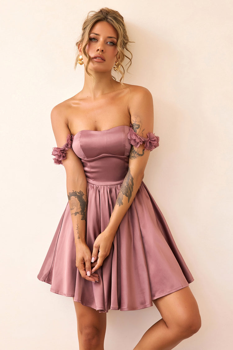 Soft Confession Satin Mini Dress - Mauve-DRESSES