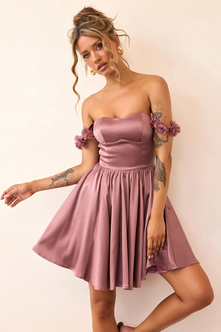 Soft Confession Satin Mini Dress - Mauve-DRESSES