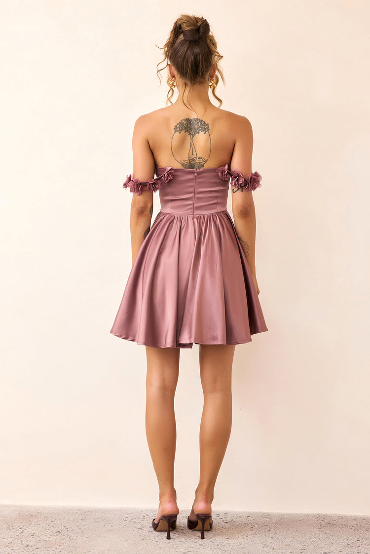 Soft Confession Satin Mini Dress - Mauve-DRESSES