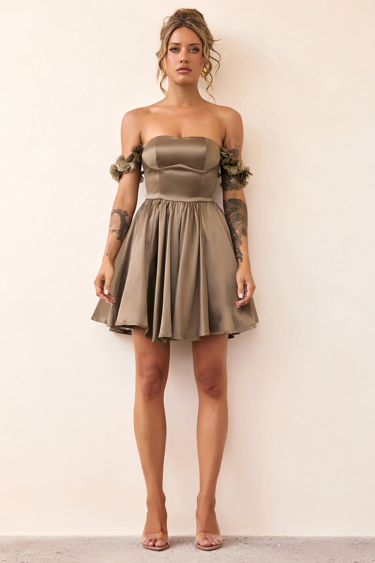 Soft Confession Satin Mini Dress - Olive Khaki-DRESSES