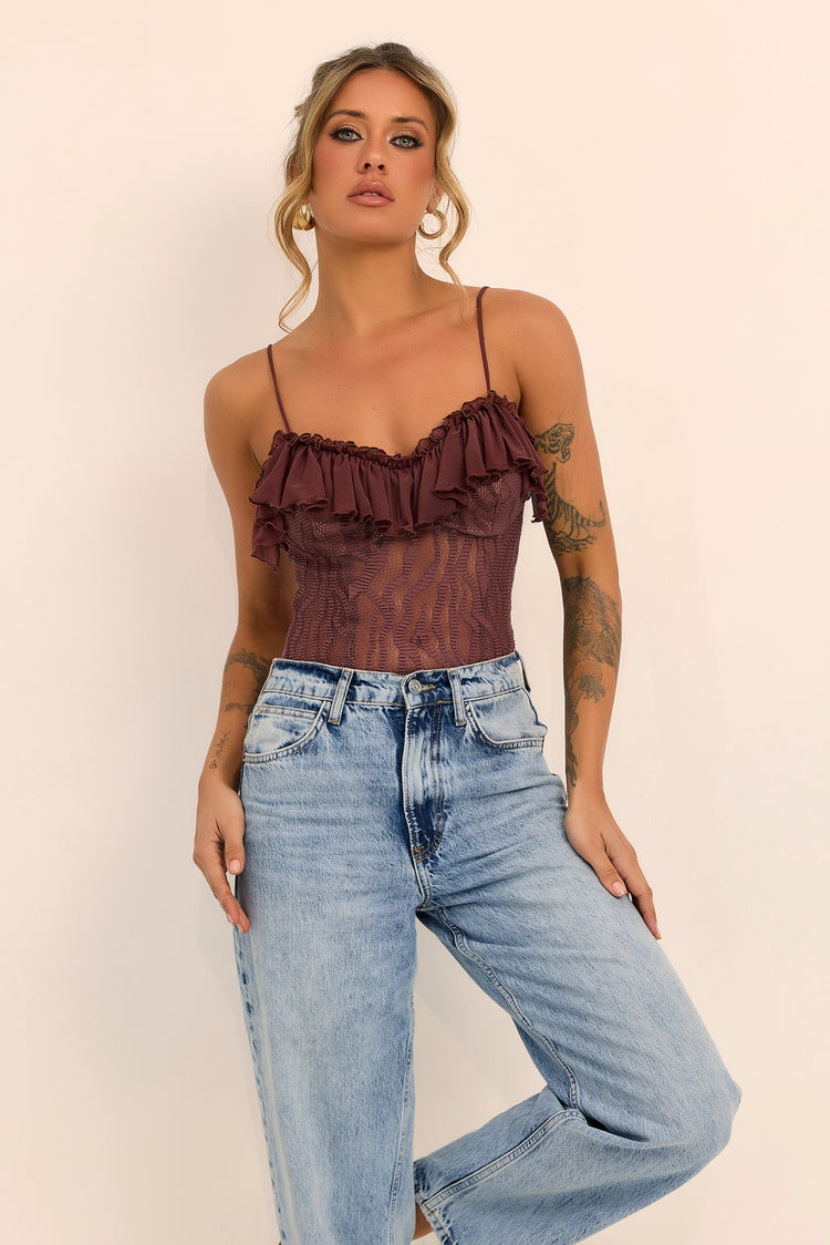 Soft Whispers Lace Bodysuit - Chocolate