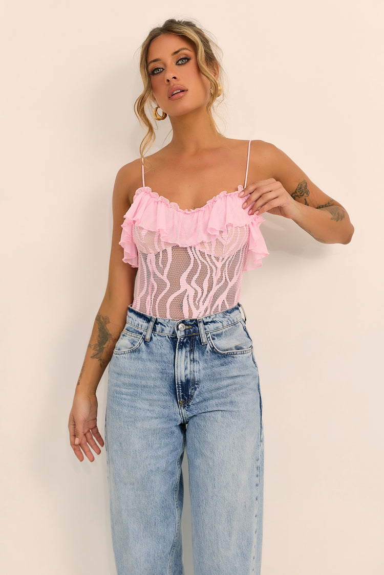 Soft Whispers Lace Bodysuit - Pink
