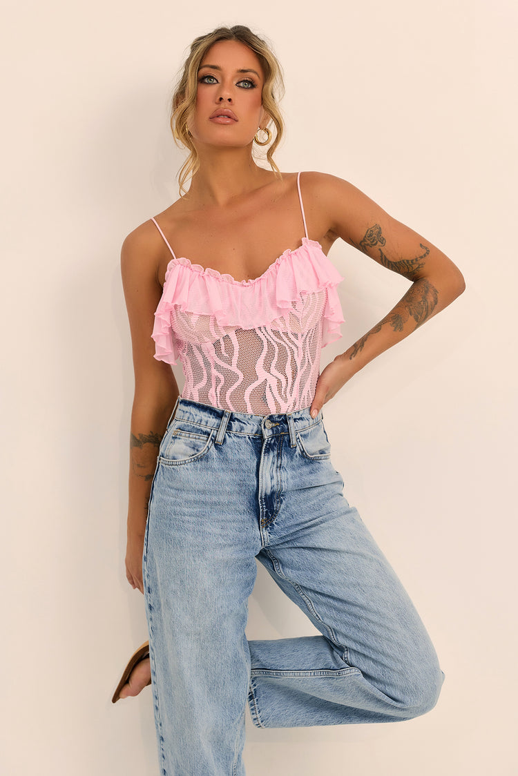 Soft Whispers Lace Bodysuit - Pink