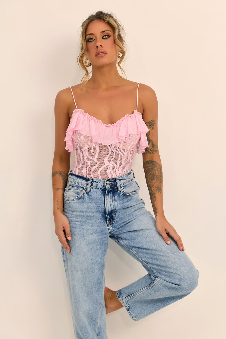 Soft Whispers Lace Bodysuit - Pink
