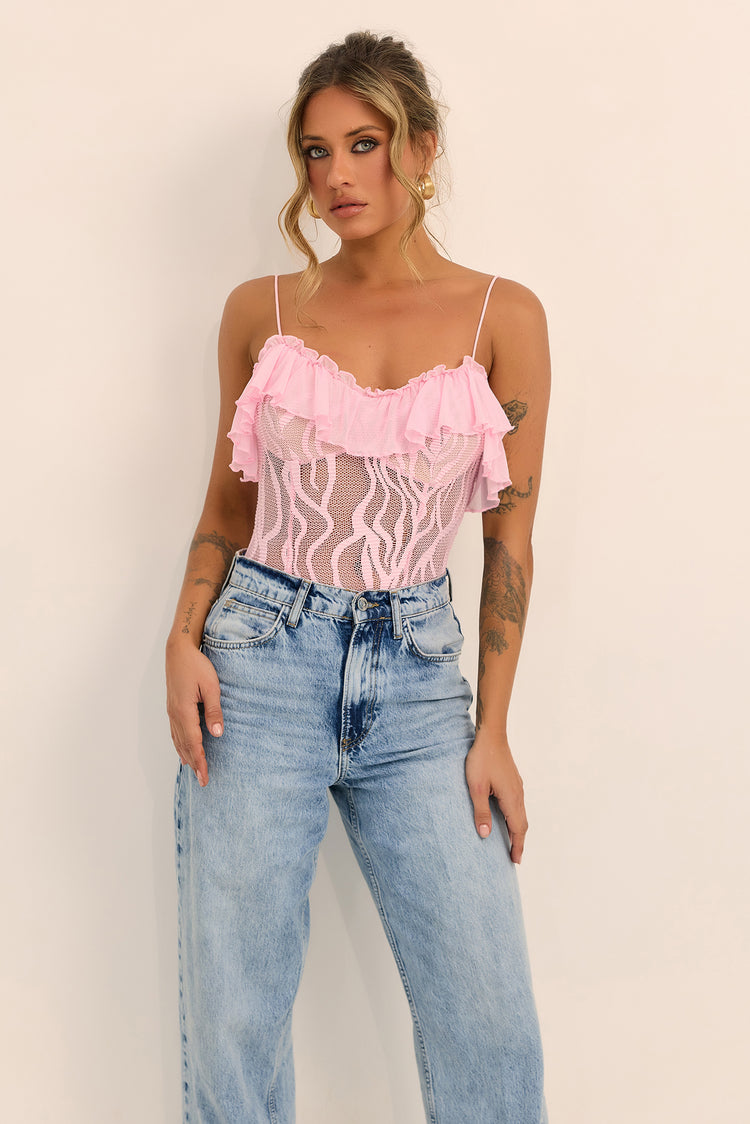 Soft Whispers Lace Bodysuit - Pink
