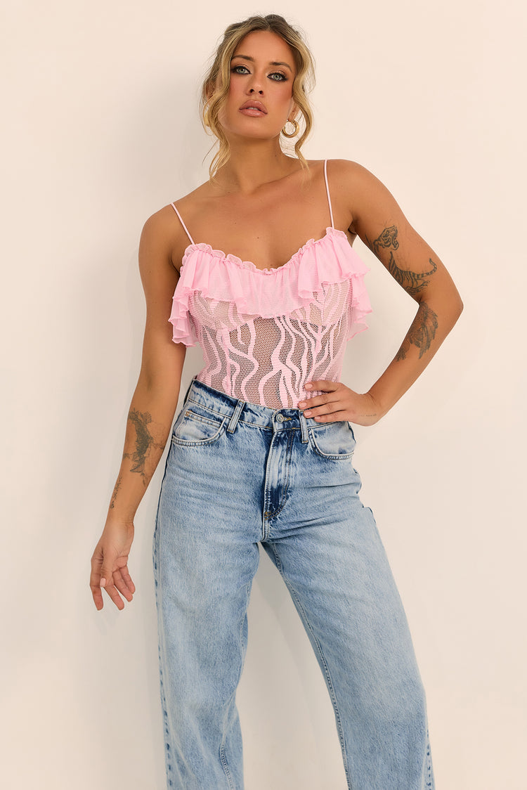 Soft Whispers Lace Bodysuit - Pink