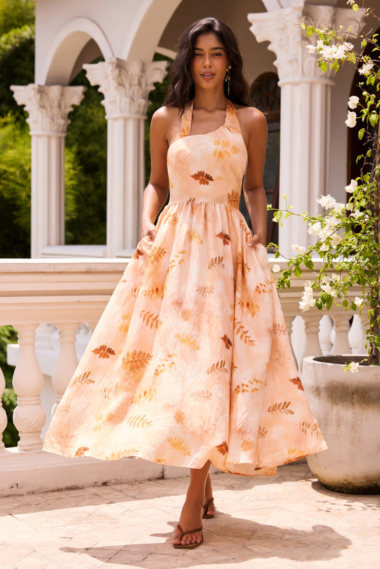 Golden Meadow Woven Midi Dress - Desert