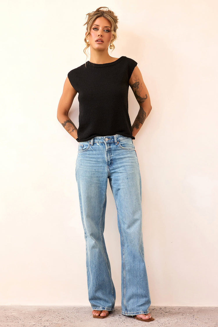 Dance In The Sun Knit Top - Black-KNITWEARS