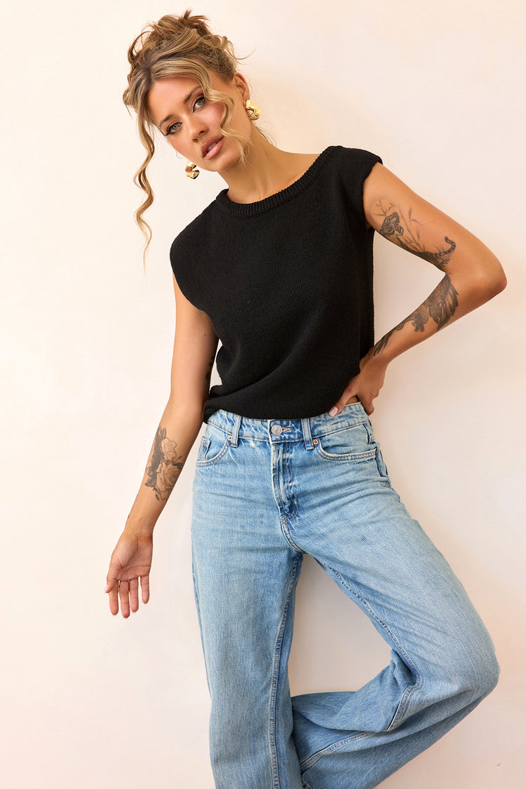Dance In The Sun Knit Top - Black-KNITWEARS