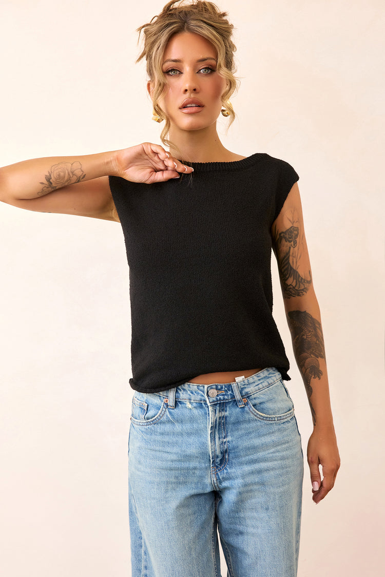 Dance In The Sun Knit Top - Black-KNITWEARS