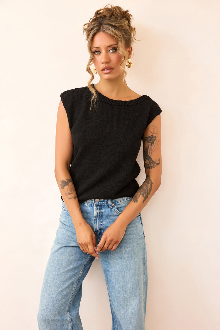 Dance In The Sun Knit Top - Black-KNITWEARS