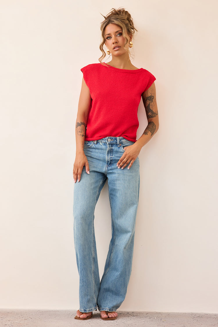 Dance In The Sun Knit Top - Red-TOPS