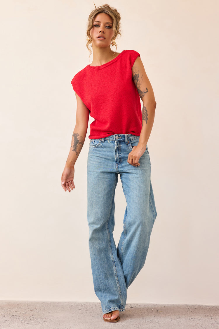 Dance In The Sun Knit Top - Red-TOPS