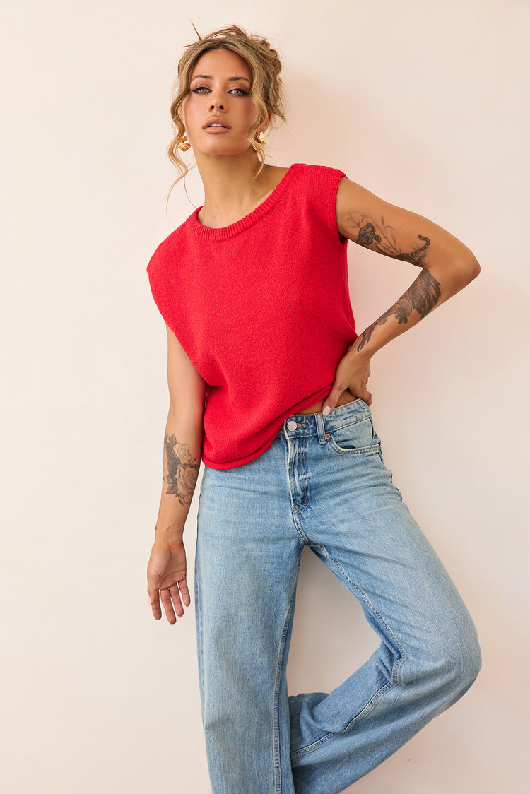 Dance In The Sun Knit Top - Red-TOPS