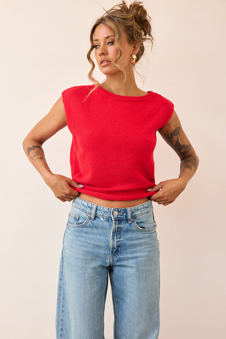 Dance In The Sun Knit Top - Red-TOPS