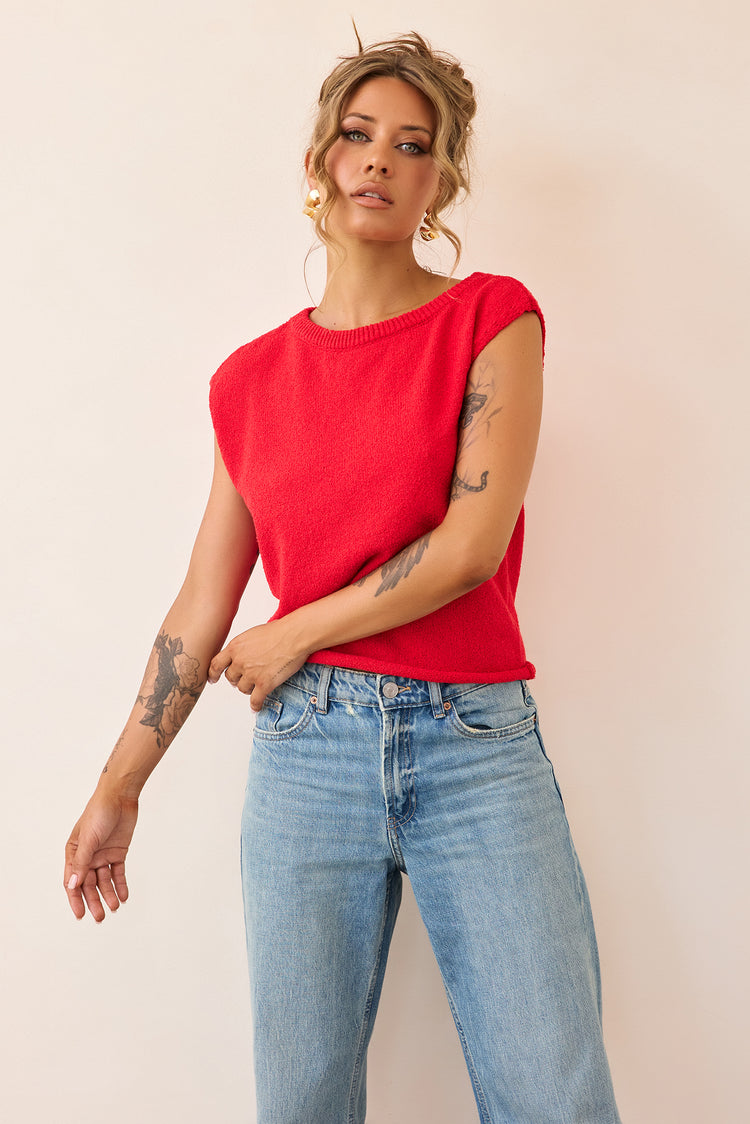 Dance In The Sun Knit Top - Red-TOPS