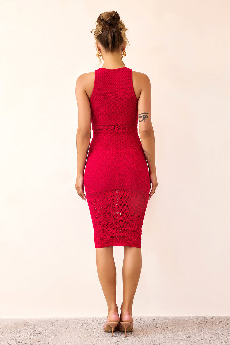 Marlie Knit Midi Dress - Red-DRESSES