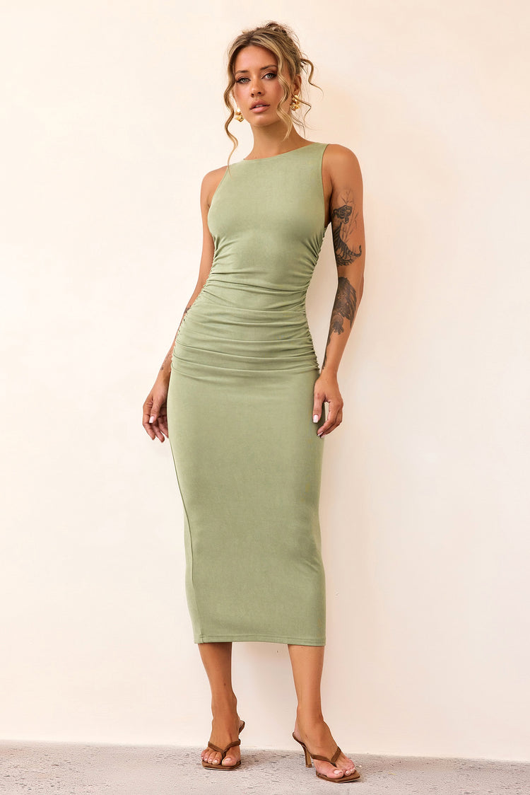 Vintage Classic Midi Dress - Olive-DRESSES