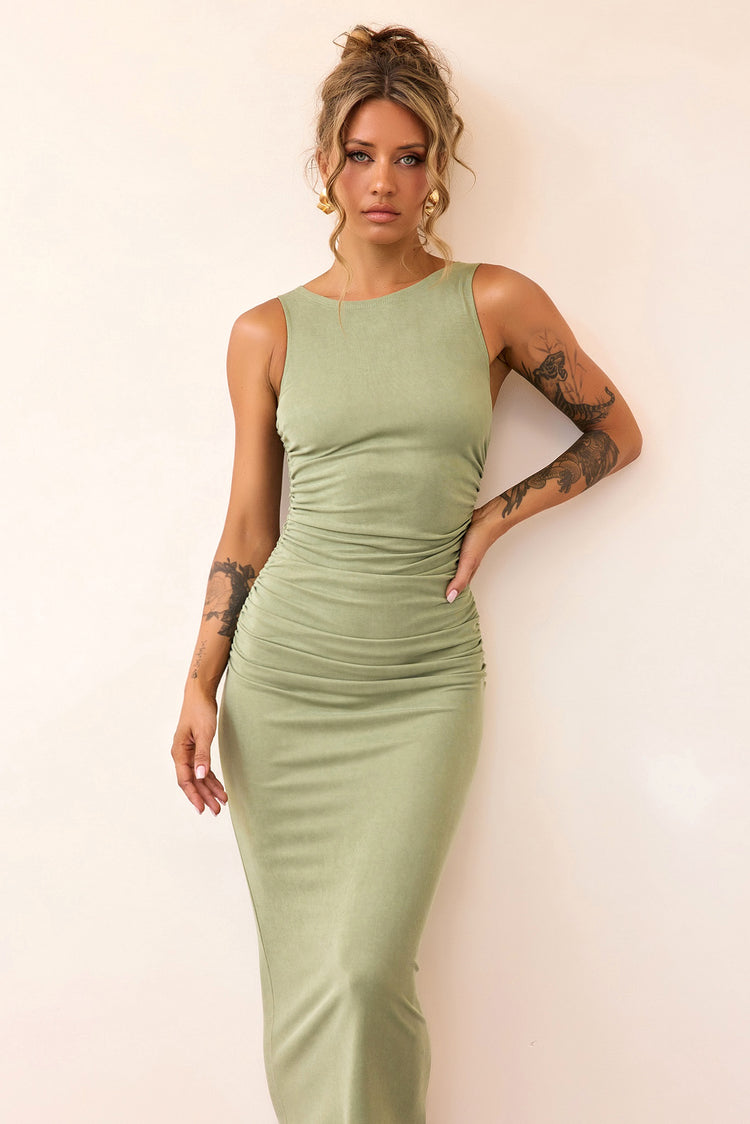 Vintage Classic Midi Dress - Olive-DRESSES