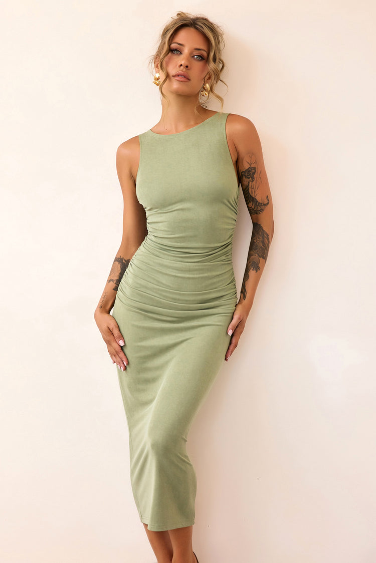Vintage Classic Midi Dress - Olive-DRESSES