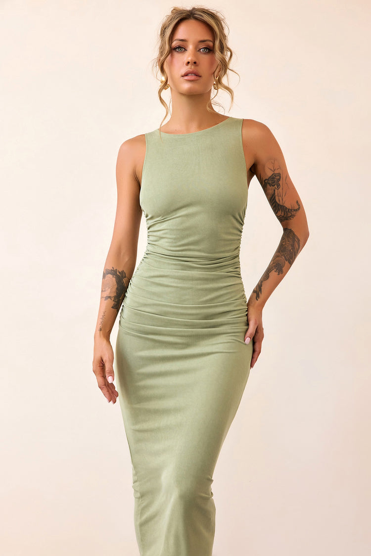 Vintage Classic Midi Dress - Olive-DRESSES