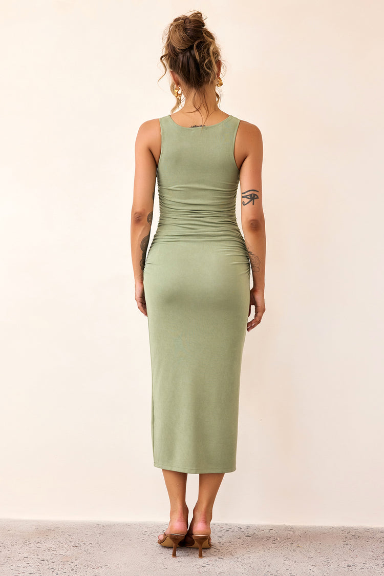 Vintage Classic Midi Dress - Olive-DRESSES